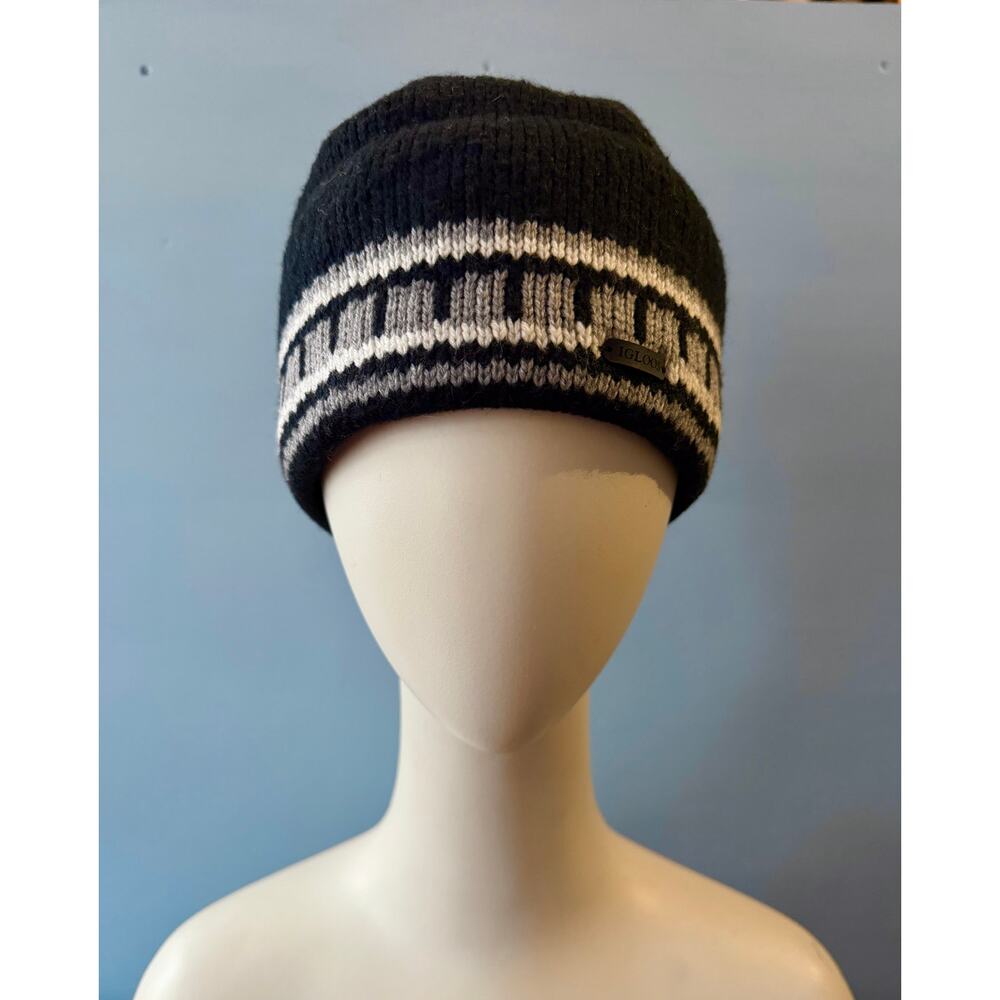IGLOOS Thick Black Fleece Lined Trim Beanie sz OS (Unisex)